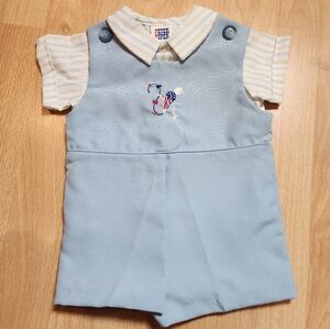 Vintage Peter Piper Blue Romper Playsuit 2 Piece Stripe Shirt Size 12 Months New